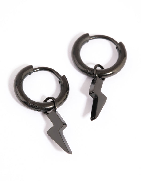 Matte Black Lightning Bolt Huggie Earrings