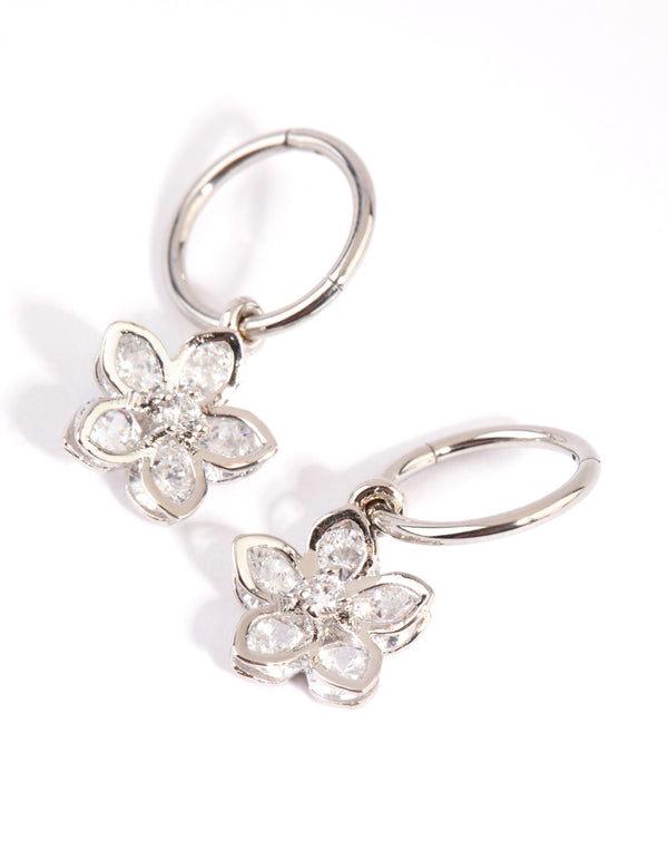 Surgical Steel Cubic Zirconia Flower Sleeper Earrings