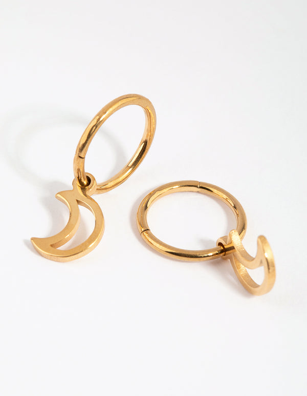 Gold Plated Surgical Steel Moon Charm Sleeper Earrings