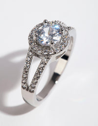 Silver Plated Cubic Zirconia Halo Ring - link has visual effect only