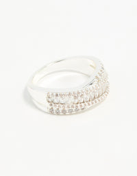 Silver Plated Cubic Zirconia Crossover Baguette Ring - link has visual effect only