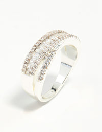 Silver Plated Cubic Zirconia Crossover Baguette Ring - link has visual effect only