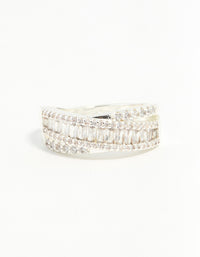 Silver Plated Cubic Zirconia Crossover Baguette Ring - link has visual effect only