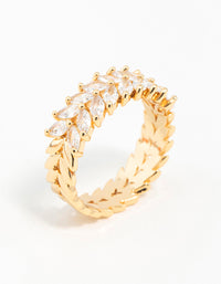 Gold Plated Navette Cubic Zirconia Layered Ring - link has visual effect only