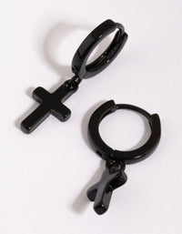 Black Brass Cross Huggie Earring - link has visual effect only