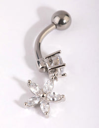 Surgical Steel Cubic Zirconia Flower Belly Bar - link has visual effect only