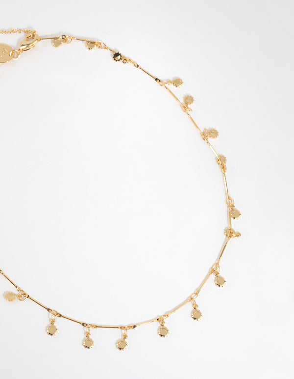 Gold Plated Disc Drop Necklace