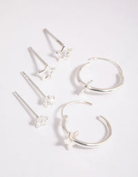 Sterling Silver Star Stud & Hoop Earring Pack - link has visual effect only