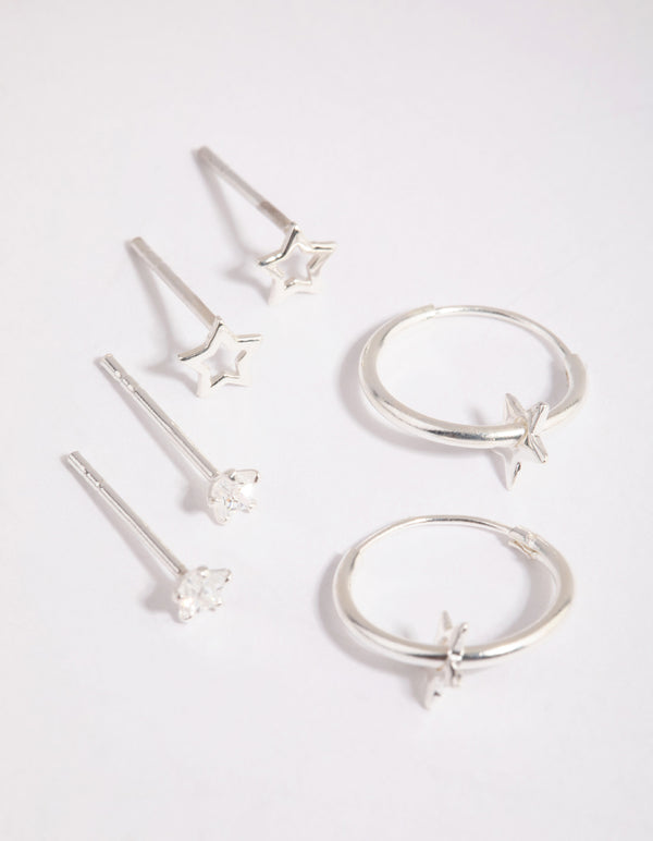 Sterling Silver Star Stud & Hoop Earring Pack