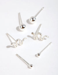 Sterling Silver Snake & Ball Stud Earring Pack - link has visual effect only