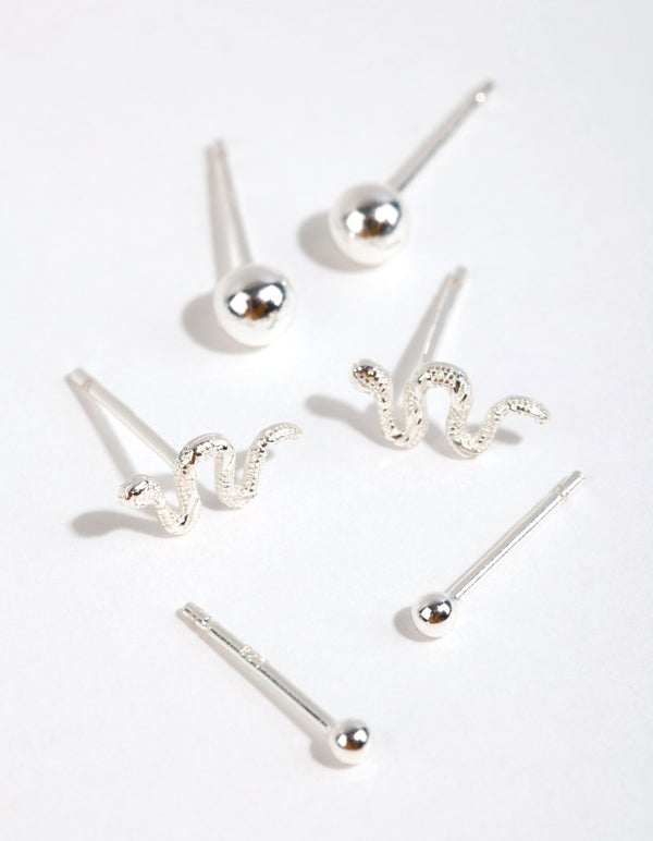 Sterling Silver Snake & Ball Stud Earring Pack