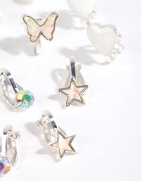 Kids Silver Iridescent Clip On Earring Pack - link has visual effect only