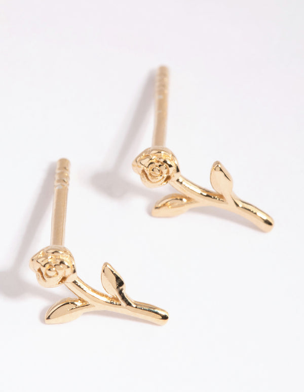 Gold Plated Sterling Silver Rose Stud Earrings