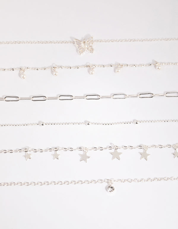 Silver Star & Pearl Choker 6-Pack