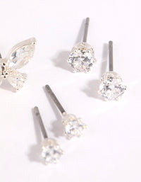 Silver Cubic Zirconia Butterfly Stud Earring Pack - link has visual effect only