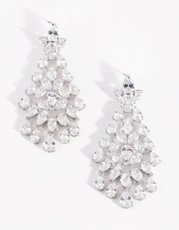 Rhodium Cubic Zirconia Statement Chandelier Drop Earrings