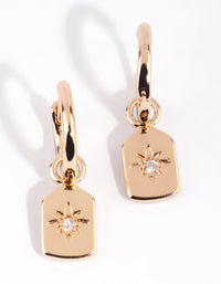 Gold Rectangular Diamante Huggie Earrings - link has visual effect only