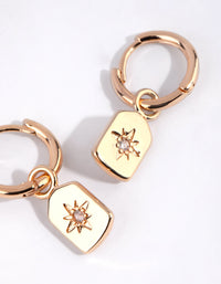 Gold Rectangular Diamante Huggie Earrings - link has visual effect only