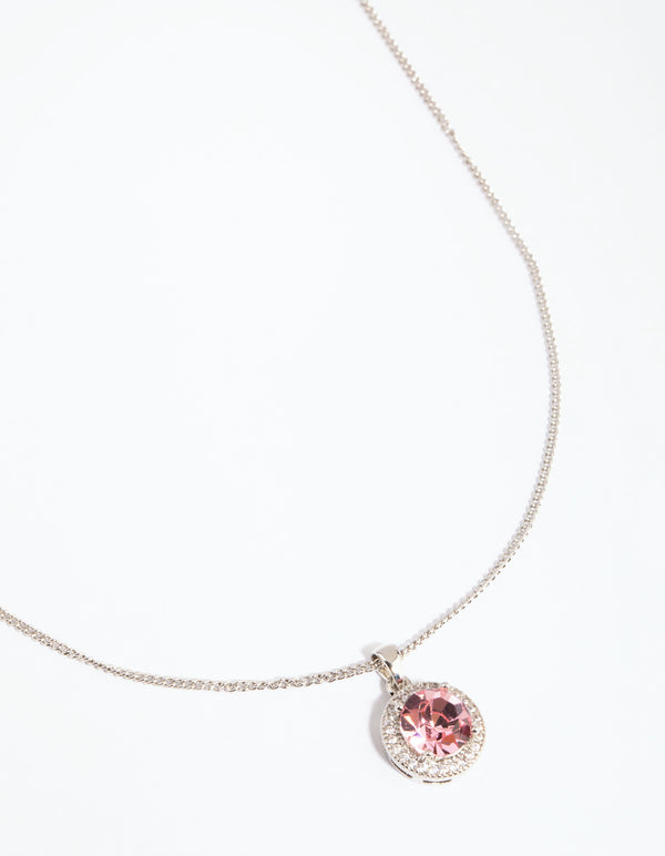 Rhodium & Pink Diamond Simulant Claw Necklace