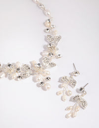 Silver Diamante & Pearl Wire Necklace & Earrings Set - link has visual effect only