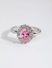 Silver Pink Cubic Zirconia Oval Ring - link has visual effect only