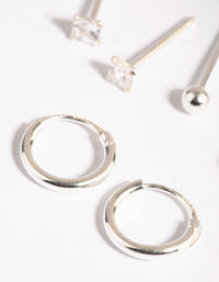 Sterling Silver Diamante Stud & Hoop Earring Pack - link has visual effect only