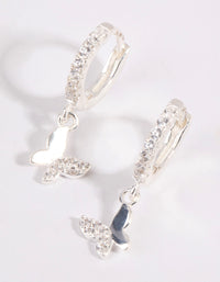 Sterling Silver Diamante Butterfly Huggie Earrings - link has visual effect only