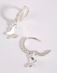 Sterling Silver Diamante Butterfly Huggie Earrings - link has visual effect only