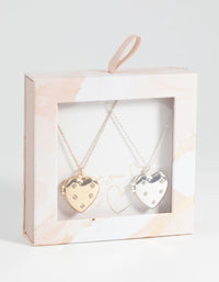 Mixed Metal Diamante Heart Locket Necklace Set - link has visual effect only