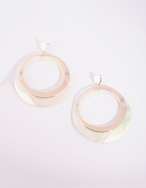 Gold Two Tone Shell Drop Earrings