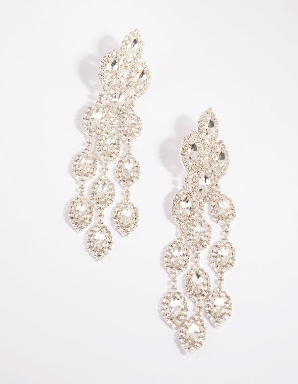 Silver Diamante Statement Teardrop Earrings