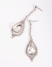 Rhodium Cup Out Teardrop Earrings - link has visual effect only