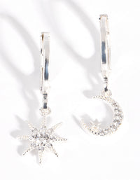 Silver Diamante Mismatched Celestial Huggie Earrings - link has visual effect only