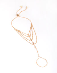 Gold Cubic Zirconia Draped Hand Chain - link has visual effect only