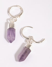 Silver Amethyst Shard Huggie Earrings - link has visual effect only