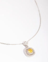 Rhodium Yellow Diamond Simulant Square Pendant Necklace - link has visual effect only