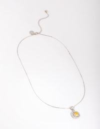 Rhodium Yellow Diamond Simulant Square Pendant Necklace - link has visual effect only