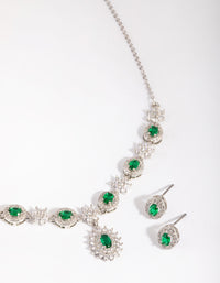 Silver Emerald Diamond Simulant Necklace & Earring Set - link has visual effect only