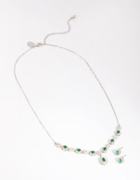 Silver Emerald Diamond Simulant Necklace & Earring Set - link has visual effect only