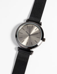 Gunmetal Round Metal Mesh Watch - link has visual effect only