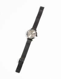 Gunmetal Round Metal Mesh Watch - link has visual effect only