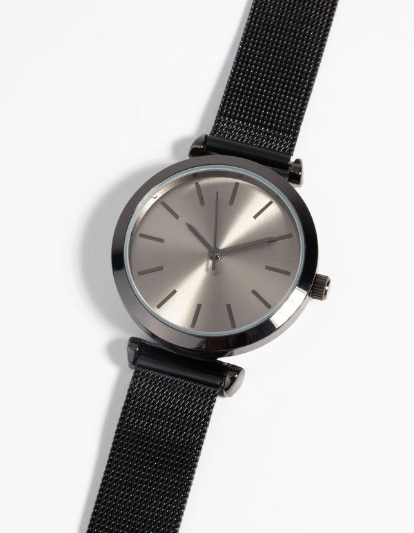 Gunmetal Round Metal Mesh Watch