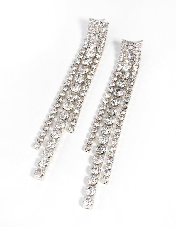 Rhodium Diamante Drop Earrings