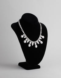 Silver Cubic Zirconia Statement Oval Necklace - link has visual effect only