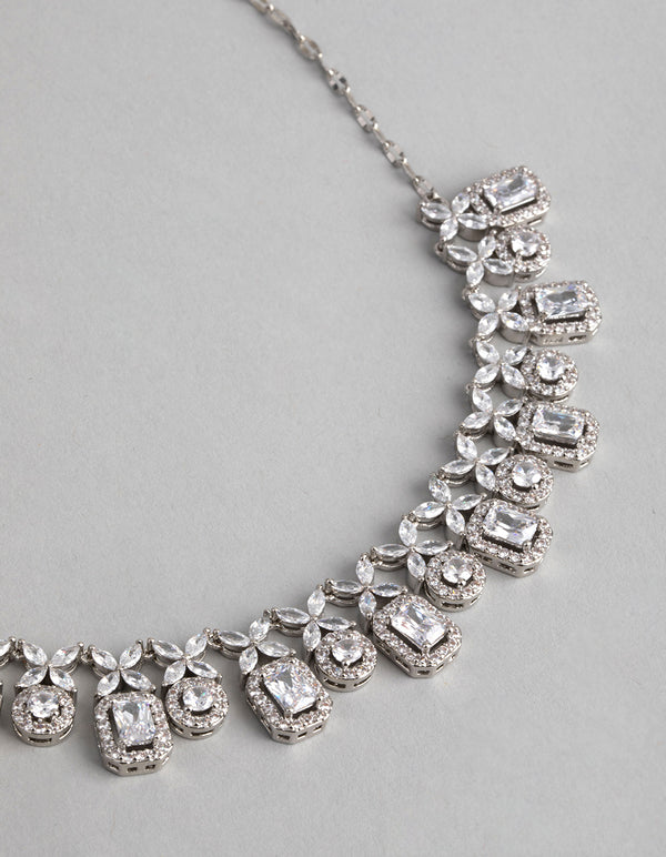 Rhodium Cubic Zirconia Dainty Deco Necklace