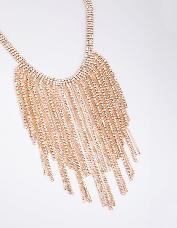 Gold Diamante Fringe Necklace