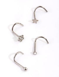 Titanium Star & Flower Nose Stud 4-Pack - link has visual effect only