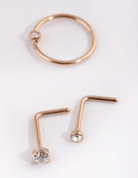 Rose Gold Plated Titanium Diamante Nose Stud Pack - link has visual effect only