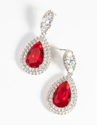 Rhodium Diamond Simulant Halo Drop Earrings - link has visual effect only