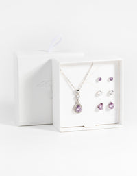 Purple Diamond Simulant Teardrop Necklace & Earrings Set - link has visual effect only